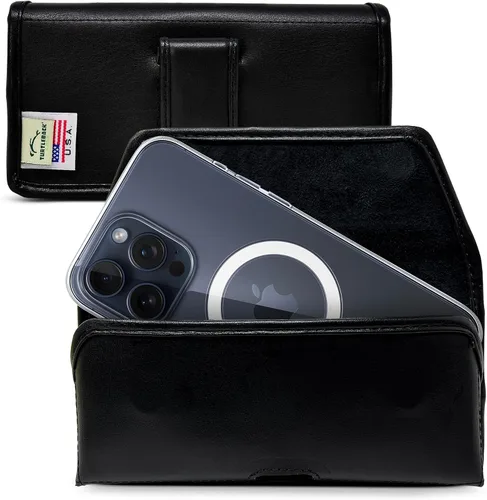 Vista 20 de Turtleback Clip para cinturón para iPhone 16 Pro Max, 15 Pro Max, 14 Pro Max, pequeño - Se adapta con fundas delgadas de estilo MagSafe, cuero negro