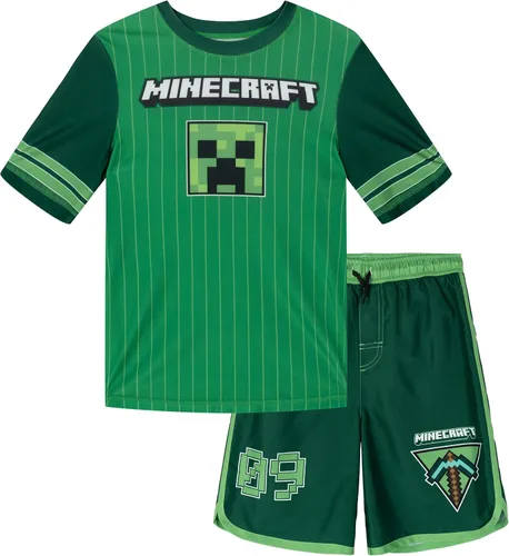 Vista 11 de Minecraft Conjunto de camiseta de protección raglán y traje de baño UPF 50+, tallas de niño a niño grande (4-18-20)