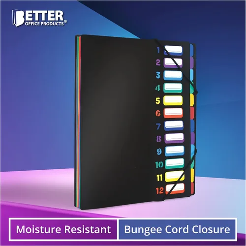 Vista 2 de Better Office Products Carpeta de archivos expansible de 24 bolsillos transparentes con 12 pestañas de colores, tamaño carta, capacidad para 300