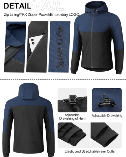 Vista 6 de KUTOOK Chaqueta Softshell con capucha para hombre, senderismo, esquí, nieve, cortavientos, resistente al viento, térmica, reflectante