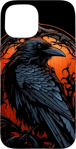 Vista 6 de Funda estética oscura para iPhone 17, diseño de cuervo gótico, diseño de pájaro de cuervo y pájaro oculto