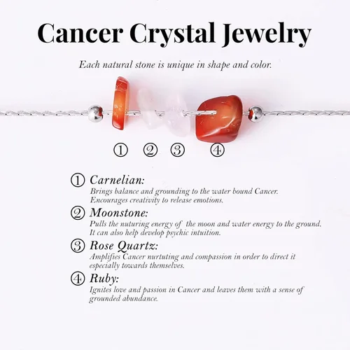 Vista 5 de MJartoria Gargantilla y pulsera de piedra natural con signo del zodiaco para mujer, collar de cristales, pulsera de horóscopo, cristales de piedras