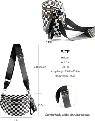 Vista 4 de Bolsa cruzada espaciosa de nailon a cuadros, estilo cangurera, para mujer