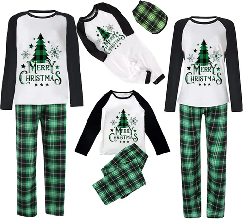 Vista 3 de Lizxun Pijamas de Navidad para la familia, conjuntos de pijamas de Navidad a juego, alce, árbol de Navidad, pijama familiar de Navidad