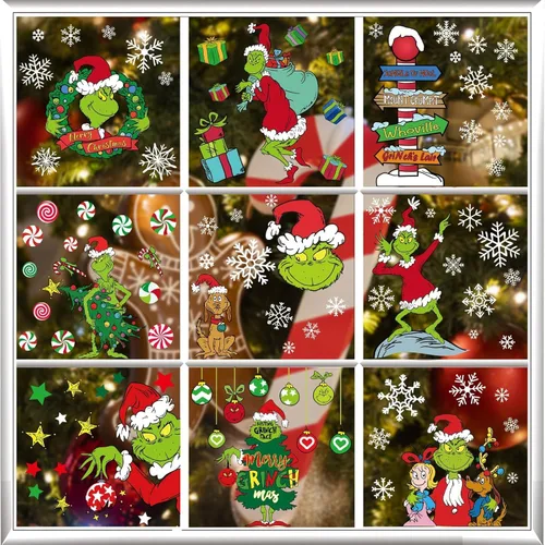 Vista 3 de 100 adhesivos navideños para ventana, ventana de copo de nieve para ventanas de vidrio, calcomanías de Navidad estáticas reutilizables de doble cara