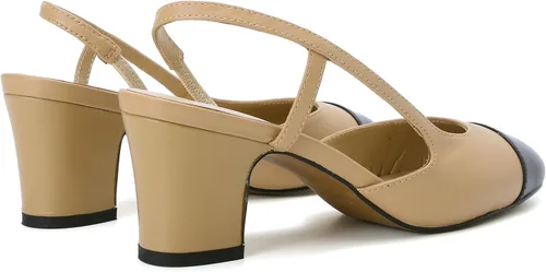 Vista 9 de nostalgiafashionny Eleutheria - Sandalias de piel de cordero auténtica para mujer, dos tonos, puntera cerrada, tacón grueso, correa al tobillo