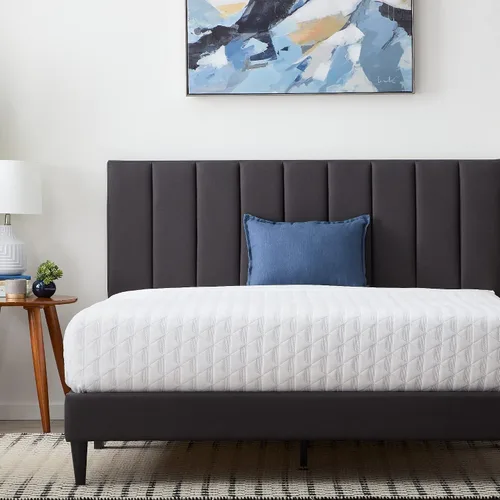 Vista 11 de Lucid - Cama de plataforma tapizada con un cabecero tapizado, de madera resistente, no requiere somier Negro