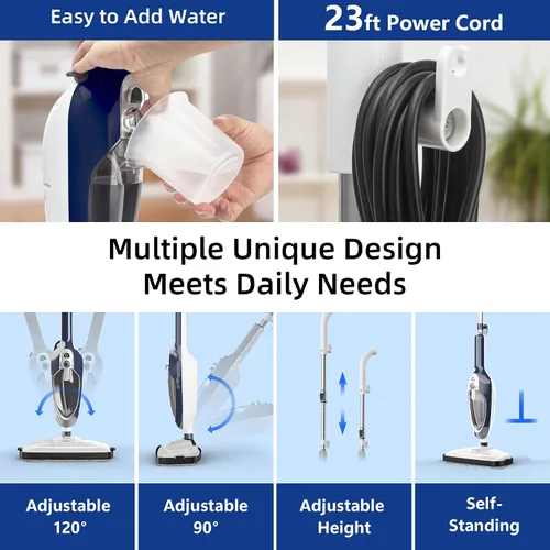 Vista 11 de Trapeador de Vapor - Limpiador de Vapor para Pisos 10 en 1 Desmontable Multiusos de Mano para Madera Dura/Azulejos/Laminado Todos los Pisos Limpieza