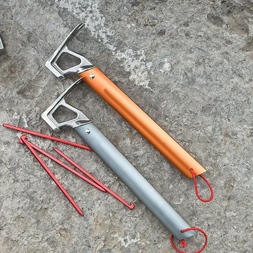 Vista 6 de Martillo de camping, martillo de campamento multifunción, martillo de estaca para tienda de campaña al aire libre, con mango de aluminio para Gris