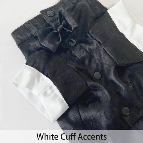 Vista 2 de MAMORE Vestido tipo camisa para perro, camisa de lazo de príncipe perrito, atuendo formal casual para mascotas para perros pequeños, medianos