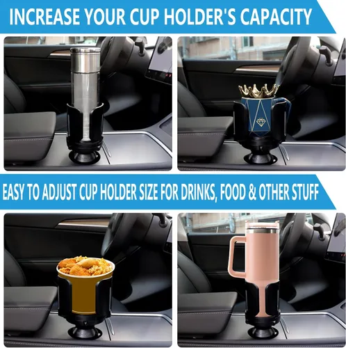 Vista 5 de Expansor de portavasos para automóvil con soporte y base ajustables, compatible con Yeti Ramblers de 10 a 64 oz, Stanley, Hydro Flask, Nalgene
