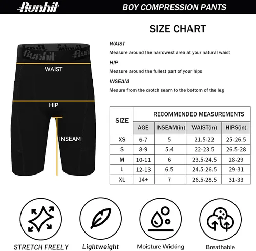 Vista 7 de Runhit Youth Boys' Compression Shorts,Boys Performance Athletic Base Layers Underwear Sports Shorts Side Pocket