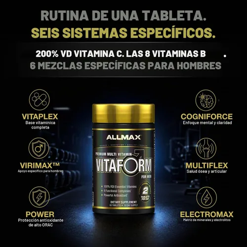 Vista 3 de ALLMAX Vitaform - Tabletas multivitamínicas para hombres, 60