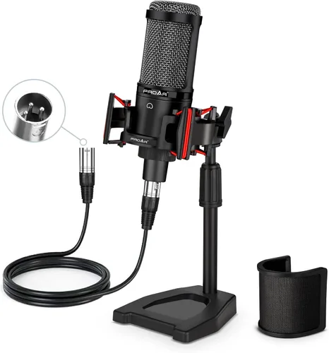 Vista 7 de Micrófono de condensador XLR, micrófono profesional de grabación de estudio para computadora PC, kit de micrófono cardioide para podcast con brazo