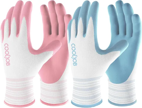 Vista 7 de COOLJOB - Guantes de jardinería para mujer, transpirables y con recubrimiento de goma, para exteriores, guantes de trabajo con agarre - Talla S, 2