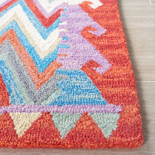 Vista 5 de SAFAVIEH Aspen Collection - Alfombra de pasillo de 2 pies 3 pulgadas x 9 pies, color rojo y marfil, lana cheurón bohemia hecha a mano, ideal