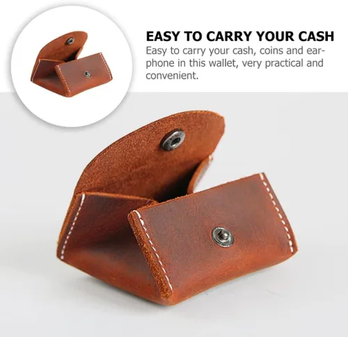 Vista 6 de Generic Bolsa vintage para monedas bolsa de cuero duradera y compacta, mini billetera de bolsillo, cierre a presión, bolsa de cambio de cuero
