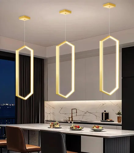Vista 10 de Lámpara colgante regulable de 3 anillos para ajustar mini lámpara LED de techo para cocina, isla, comedor, sala de estar, dormitorio, dorado