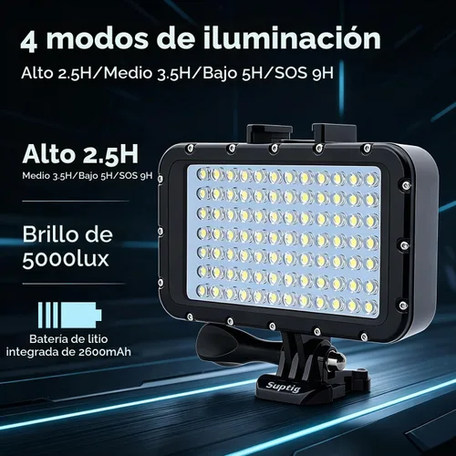 Vista 3 de Suptig Luces subacuáticas 84 LED de alta potencia regulable, impermeable, luz de video LED, impermeable, 164 pies (164.0 ft) para cámaras Gopro