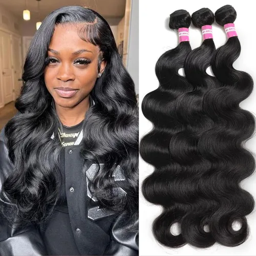 Vista 55 de DMKEEP Extensiones de cabello humano ondulado con cierre, 12, 14, 16+10 pulgadas, 100% cabello virgen brasileño sin procesar, 3 paquetes con cierre