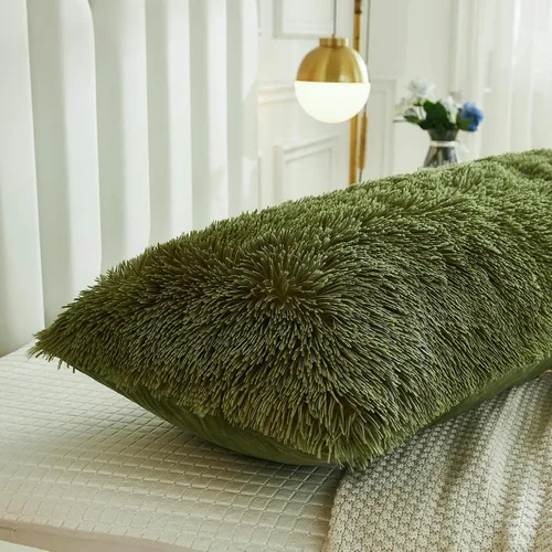 Vista 4 de Funda de almohada corporal de piel sintética Shaggy Fluffy 21"x54" con cierre de botón, funda de almohada de terciopelo, funda de almohada larga