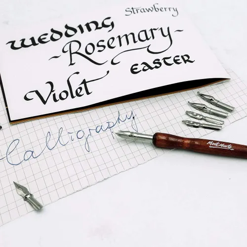 Vista 5 de Mont Marte Signature Calligraphy - Juego de bolígrafos de inmersión de 9 puntas, incluye mango de madera, puntas intercambiables, adecuado