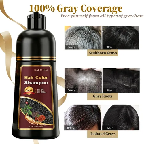 Vista 2 de Natural Black Hair Dye Shampoo 3 in 1 for Gray Hair, Instant & Long-lasting Natural Hair Color Shampoo for Women & Men, Root Touch Up, Champu