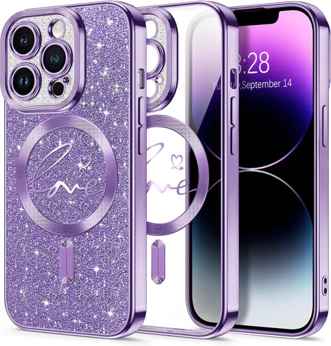 Vista 124 de Hython Funda para iPhone Air con purpurina, compatible con MagSafe Love Heart fundas magnéticas transparentes para teléfono para mujeres y niñas