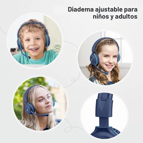 Vista 4 de SIMOLIO - Auriculares con cable para la escuela con micrófono, auriculares estéreo para niños con micrófono giratorio flexible para estudiantes K12