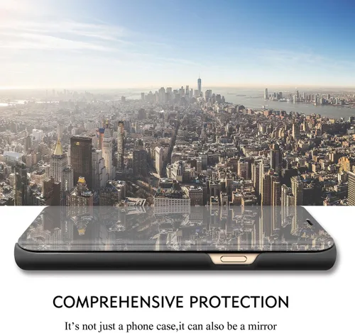 Vista 3 de Compatible con Samsung Galaxy S21 FE - Funda de piel transparente con espejo S-View, a prueba de golpes, con función atril, antiarañazos, funda