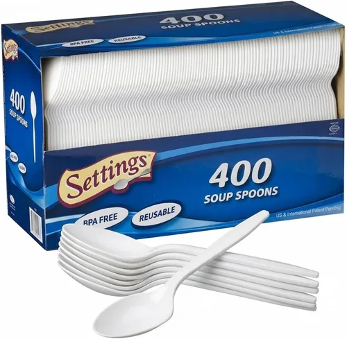 Vista 7 de Settings - Cubertería desechable (400 piezas) BPA-free blades cut meats & desserts cleanly without snapping; great for parties, weddings, catering