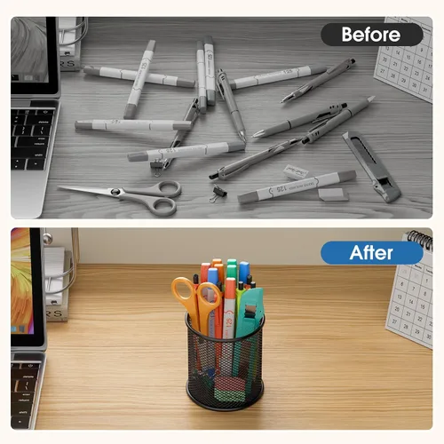 Vista 6 de MaxGear Soporte para bolígrafos, paquete de 3 soportes para lápices para escritorio, organizador de escritorio de metal de malla premium