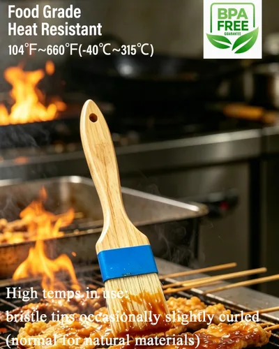 Vista 2 de Cepillo de pastelería de cerdas de jabalí natural, resistente al calor, para cocinar, barbacoa, hornear, cepillo de aceite con mango de madera