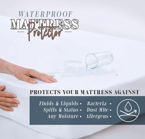 Vista 3 de Elegant Comfort Protector de colchón de algodón de rizo de alta calidad con tela 100% resistente al agua, funda de colchón ultra suave