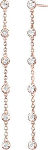 Vista 3 de Tirafina Juego de pulsera con bisel de diamante, aretes de gota lineales de diamante y collar de diamante por yarda, juego de regalo, plata chapada