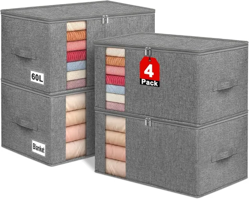 Vista 10 de 60L - Bolsa de almacenamiento para edredón, contenedor de almacenamiento para mantas con construcción resistente, con asas duraderas, caja