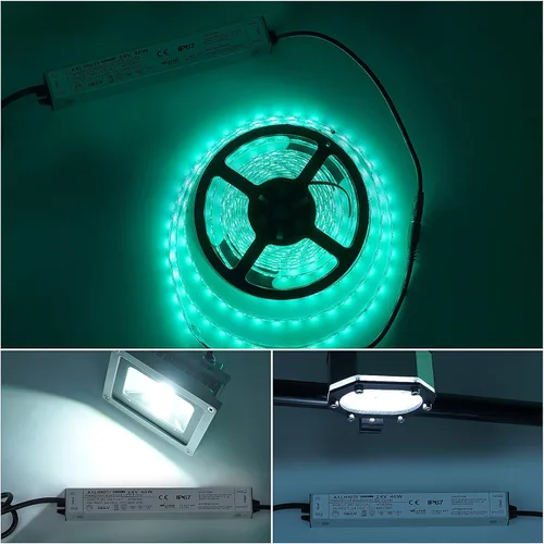 Vista 5 de Controlador LED 40W 24V, fuente de alimentación impermeable IP67, transformador con enchufe de 3 clavijas Cable de 3.3 pies para luces de tira