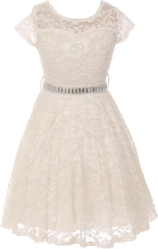 Vista 42 de Little Girl - Vestido de niña con manga de encaje y cinturón de piedras