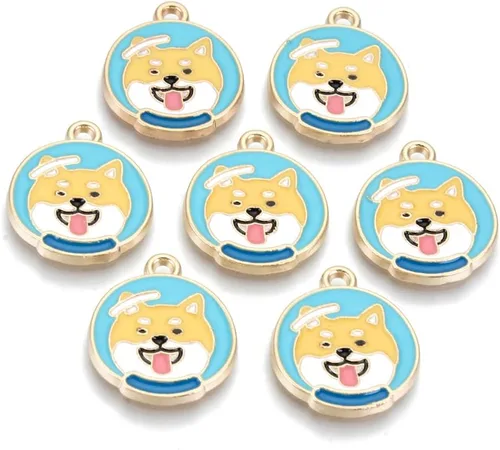 Vista 8 de Mega Pet 5 dijes planos esmaltados para perro de aleación, esmaltado de limner, bichón, forma de paleta, encantadora, serie de cachorros, dijes