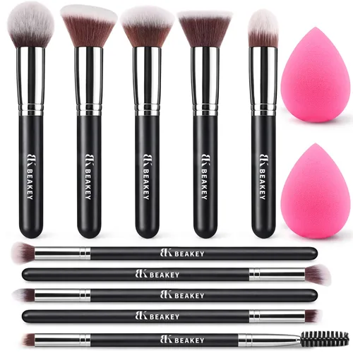 Vista 8 de BEAKEY Juego de brochas de maquillaje, 13 piezas con estuche, 10 pinceles