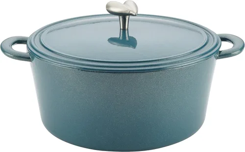 Vista 21 de Ayesha Curry Kitchenware - Sartén de hierro fundido esmaltado con mango auxiliar y boquillas de vertido, 12 pulgadas, color azul ancla