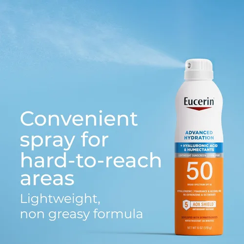 Vista 4 de Eucerin Advanced Hydration Sunscreen Spray, SPF 50, 6 OZ Lightweight Spray Sunscreen SPF 50 with Hyaluronic Acid and Humectants, Hypoallergenic