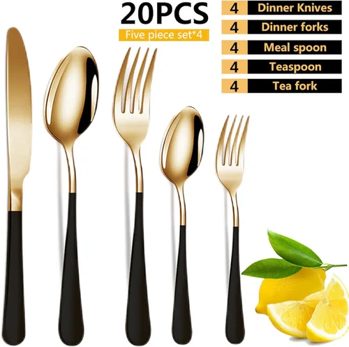 Vista 4 de Vilihkc Juego de cubiertos de 20 piezas de cubiertos de acero inoxidable para 4, regalo resistente, cuchillo pulido espejo, tenedor, cuchara