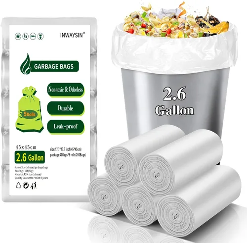Vista 9 de Pequeñas bolsas de basura compostables – Mini bolsa de basura biodegradable de 1.2 galones, sin fragancia y fácil desgarre, a granel, forros