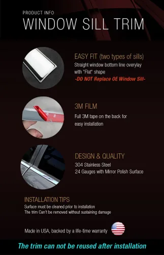 Vista 2 de MaxMate Fabricado en Estados Unidos. Compatible con Chevy Silverado Crew Cab 1999-2006 4 piezas de acero inoxidable cromado alféizar de ventana