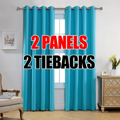 Vista 31 de Set de 2 cortinas para ventana, de Miuco, opacas, con ollaos, para recámara, incluye 2 alzapaños
