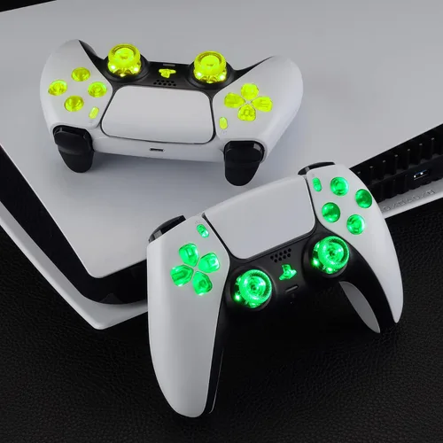 Vista 6 de eXtremeRate Transparent Clear D-pad Thumbstick Share Option Home Face Buttons DTF V3 LED Kit & Touchpad LED Lightbar Stickers for PS5 Controller