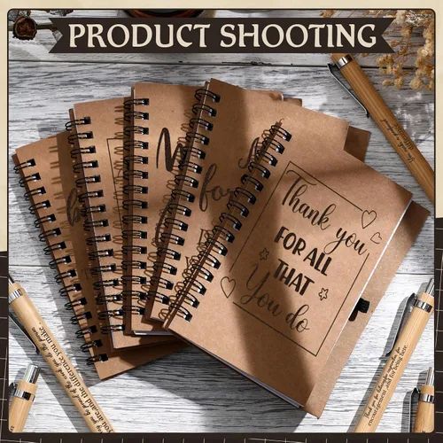 Vista 4 de Cholemy 100 cuadernos inspiradores de papel kraft con bolígrafos de bambú de 5.5 x 4.2 pulgadas, regalos de agradecimiento para empleados
