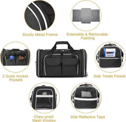 Vista 6 de Estarer Transportador de mascotas de lados suaves aprobado por aerolíneas, transportador plegable expandible de 4 lados con bolsillos y almohadilla