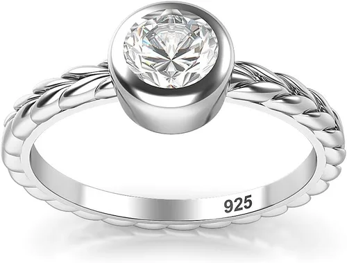 Vista 2 de Metal Factory Anillo de compromiso de boda de plata de ley con bisel solitario